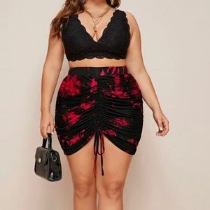 Plus Tie-Dye Drawstring Front Mini Skirt